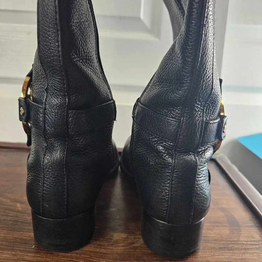 Tori Burch Amanda Knee High Harness Riding Boots Black Pebbled Leather Size 6.5